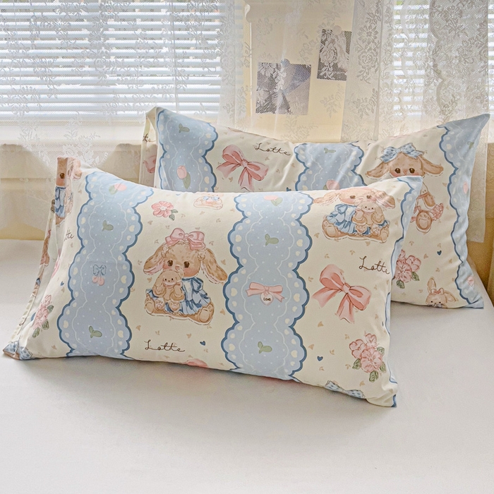 91家纺网 家纺一手货源 找家纺 2025春夏新款嵌绳款云柔水洗棉单夏被夏凉被空调被 嵌绳夏被-蓝色蕾丝兔