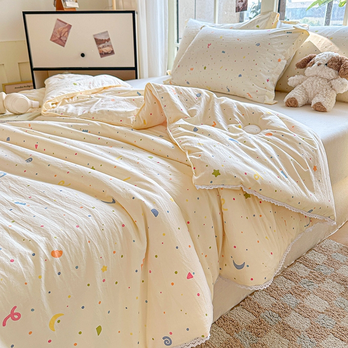 91家纺网 家纺一手货源 找家纺 2025新款双层皱皱纱水洗棉夏被夏凉被空调被可机洗空调被子被芯棉被 小芝士