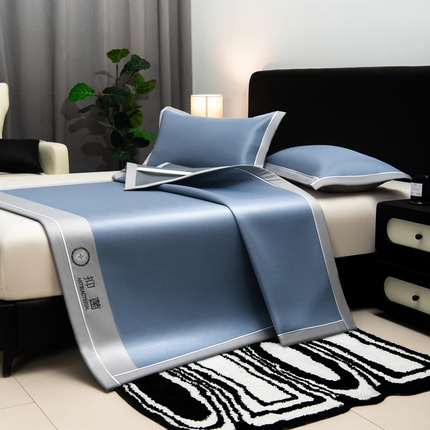 91家纺网 家纺一手货源 找家纺 水云缦 2025新款抗菌碳光冰丝席 床单款-天蓝