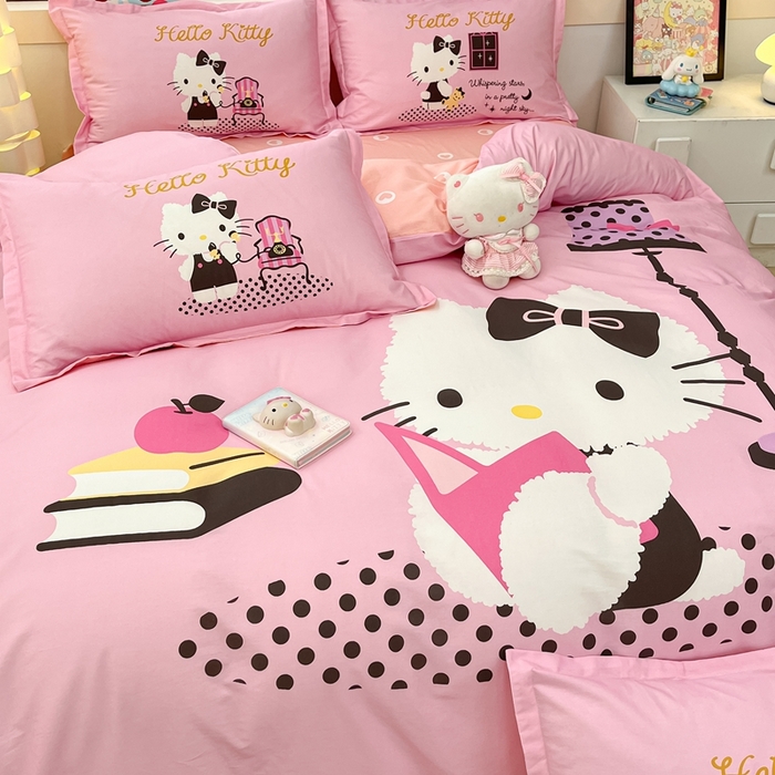 91家纺网 家纺一手货源 找家纺 博雅 2025新款三丽鸥全棉大版单枕套 学习KT猫