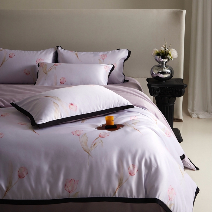 91家纺网 家纺一手货源 找家纺 优悦 2025新款冰丝数码印花四件套 花期-紫