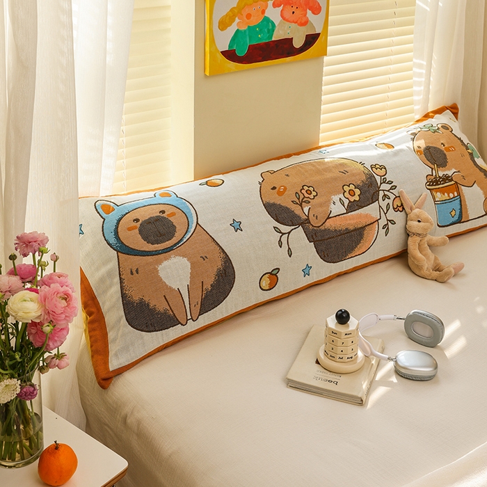 91家纺网 家纺一手货源 找家纺 雯雨2025新款A类卡通双人纱布枕套 卡皮巴啦