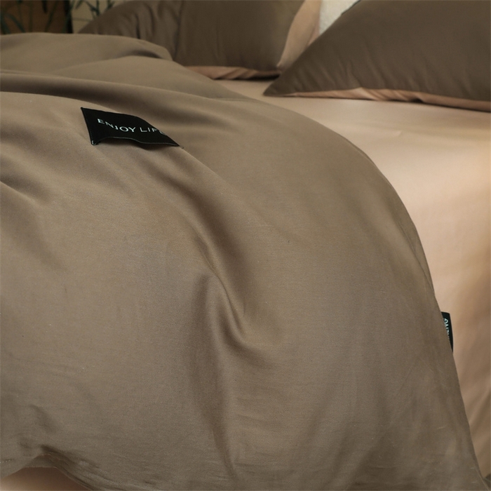91家纺网 家纺一手货源 找家纺 启程2025新款全棉纯色双拼无印风四件套 岩石灰+杏仁