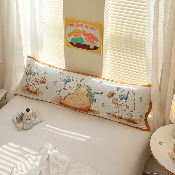 91家纺网 家纺一手货源 找家纺 雯雨2025新款A类卡通双人纱布枕套 草莓兔