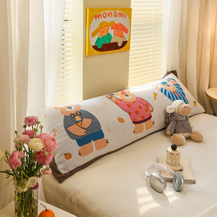 91家纺网 家纺一手货源 找家纺 雯雨2025新款A类卡通双人纱布枕套 开心小熊