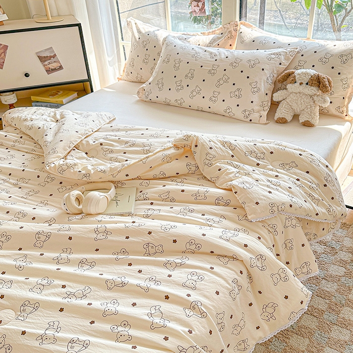 91家纺网 家纺一手货源 找家纺 2025新款双层皱皱纱水洗棉夏被夏凉被空调被可机洗空调被子被芯棉被 小熊院长