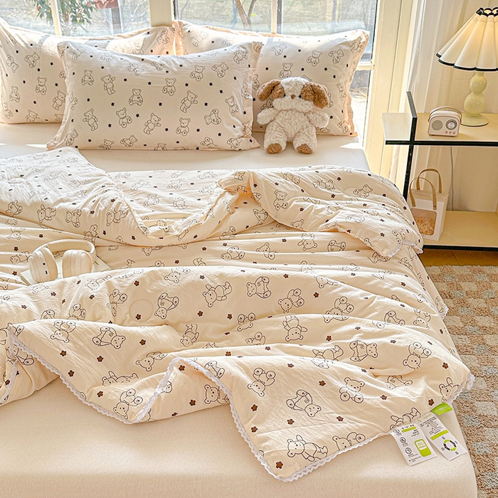 91家纺网 家纺一手货源 找家纺 2025新款双层皱皱纱水洗棉夏被夏凉被空调被可机洗空调被子被芯棉被 小熊院长