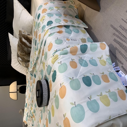 91家纺网 家纺一手货源 找家纺 2025新款小冰皮夏凉被锦纶氨纶面料空调夏被凉感丝单夏被空调被 小苹果绿