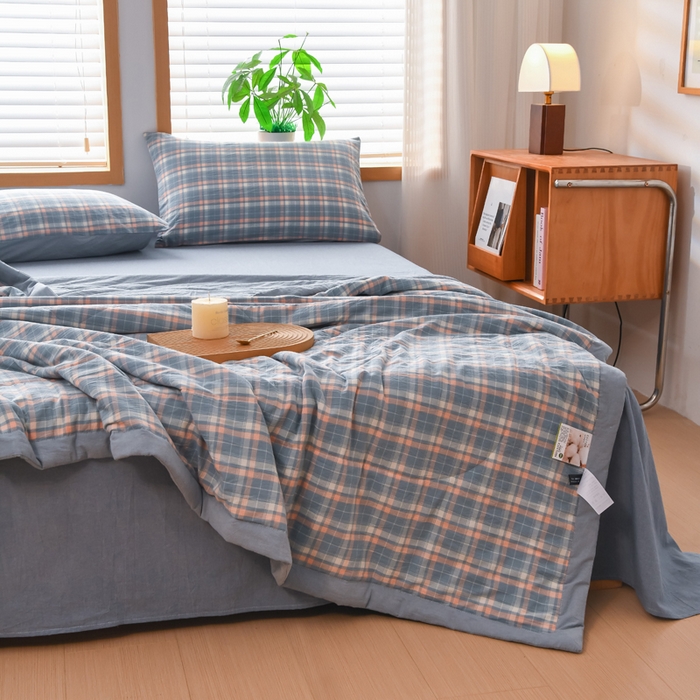 91家纺网 家纺一手货源 找家纺 圣尔雅家纺 2025新款里外全棉色织夏被新疆棉花被纯棉被子空调被夏凉被 蜜粉条格