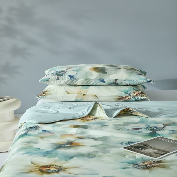 91家纺网 家纺一手货源 找家纺 2025春夏新款100%双面锦纶美式印花夏被凉感空调被 韵染