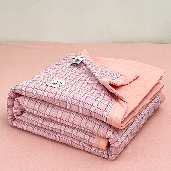 91家纺网 家纺一手货源 找家纺 鸣升家纺 2025新款100%里外全棉棉花夏被无印风全棉色织水洗棉夏凉被空调被夏被春秋被单人可机洗 格诺粉