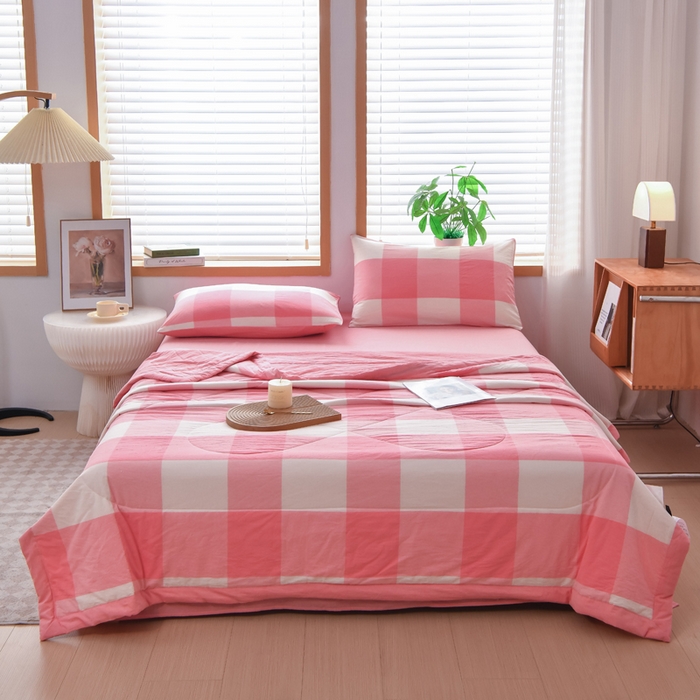 91家纺网 家纺一手货源 找家纺 圣尔雅家纺 2025新款里外全棉色织夏被新疆棉花被纯棉被子空调被夏凉被 粉大格