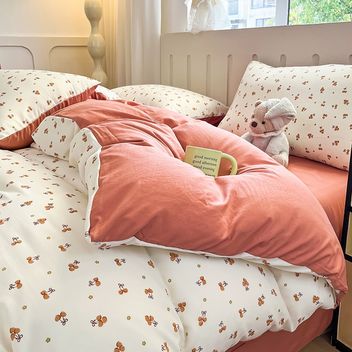 91家纺网 家纺一手货源 找家纺 玖明2025新款A类加厚柔软针织棉双层纱四件套 果香满园