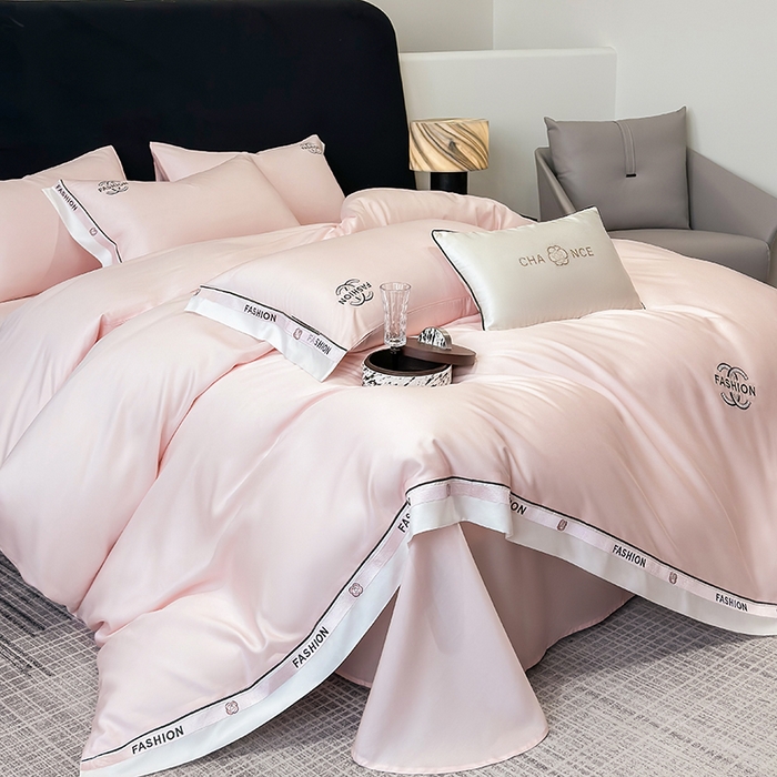 91家纺网 家纺一手货源 找家纺 （总）黄鹂鸟 2025新款A类100%莱赛尔天丝刺绣四件套-香奈系列【高档礼盒包装可提供买家秀 】