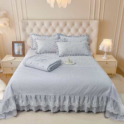 91家纺网 家纺一手货源 找家纺 （总）梦柏 2025新款韩版双层纱夹棉绗缝床盖夏被四件套