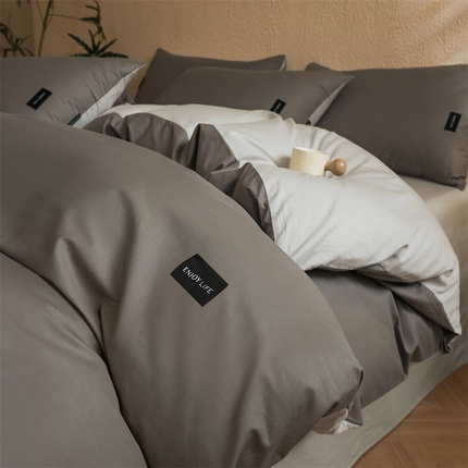 启程2025新款全棉纯色双拼无印风四件套 雅士灰+绅士灰