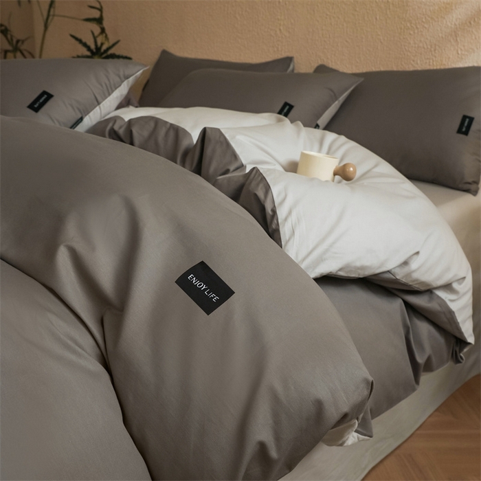 91家纺网 家纺一手货源 找家纺 启程2025新款全棉纯色双拼无印风四件套 雅士灰+绅士灰
