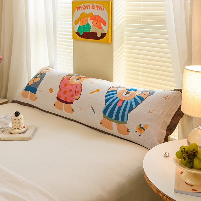 91家纺网 家纺一手货源 找家纺 雯雨2025新款A类卡通双人纱布枕套 开心小熊