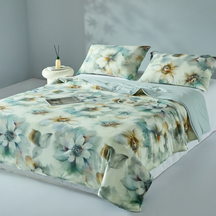 91家纺网 家纺一手货源 找家纺 2025春夏新款100%双面锦纶美式印花夏被凉感空调被 韵染