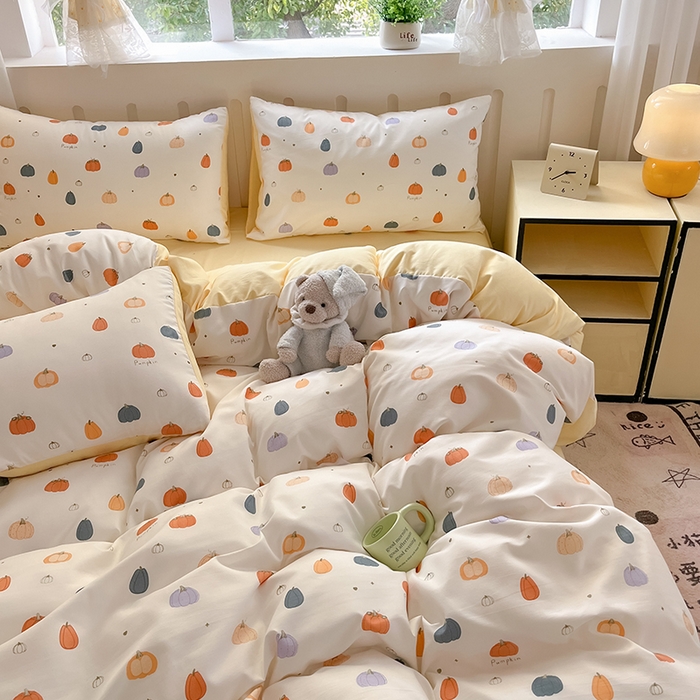 91家纺网 家纺一手货源 找家纺 玖明2025新款A类加厚柔软针织棉双层纱四件套 秋实凝香