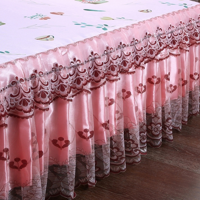 91家纺网 家纺一手货源 找家纺 情恒家纺2025新款床裙款冰丝布艺软凉席三件套 欢乐时光-玉