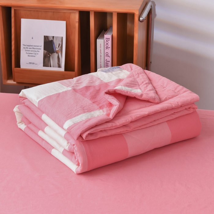 91家纺网 家纺一手货源 找家纺 圣尔雅家纺 2025新款里外全棉色织夏被新疆棉花被纯棉被子空调被夏凉被 粉大格