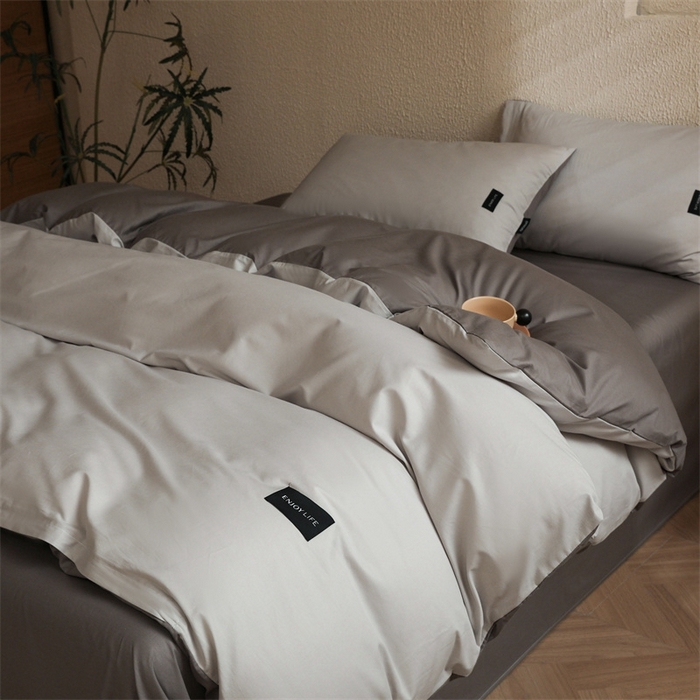 91家纺网 家纺一手货源 找家纺 启程2025新款全棉纯色双拼无印风四件套 绅士灰+雅士灰