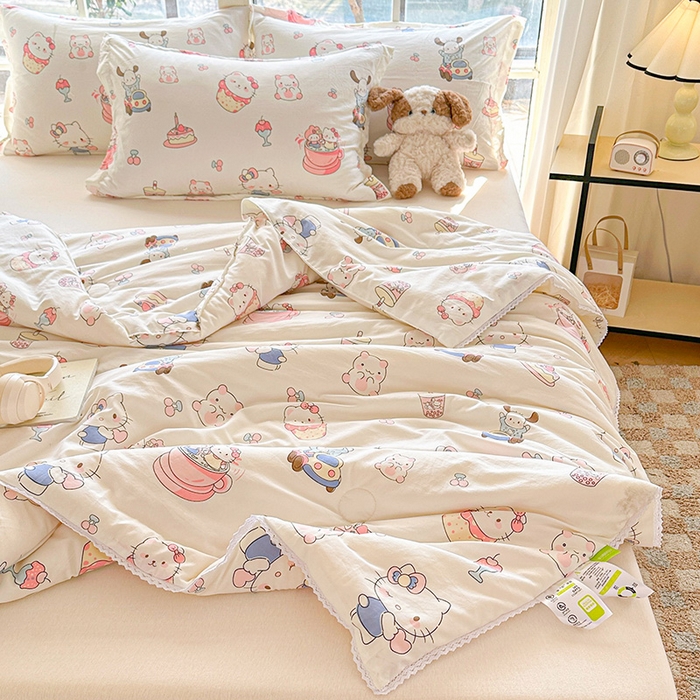 91家纺网 家纺一手货源 找家纺 2025新款双层皱皱纱水洗棉夏被夏凉被空调被可机洗空调被子被芯棉被 奶猫