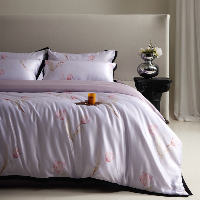 91家纺网 家纺一手货源 找家纺 优悦 2025新款冰丝数码印花四件套 花期-紫