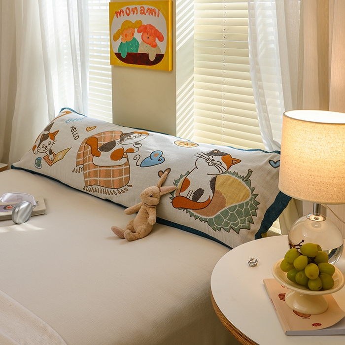 91家纺网 家纺一手货源 找家纺 雯雨2025新款A类卡通双人纱布枕套 慕斯猫