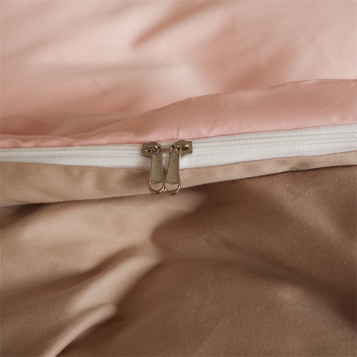 91家纺网 家纺一手货源 找家纺 启程2025新款全棉纯色双拼无印风四件套 奶油粉+杏仁