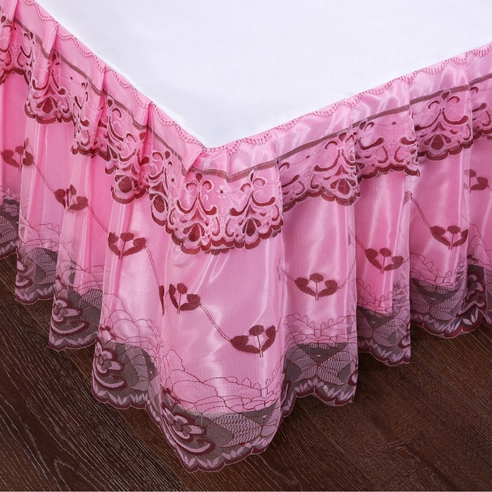 91家纺网 家纺一手货源 找家纺 情恒家纺2025新款床裙款冰丝布艺软凉席三件套 蝶舞花香-粉