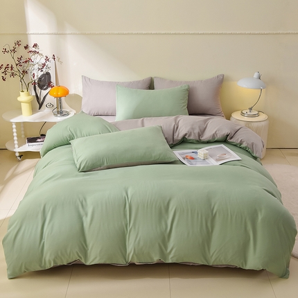迪拜家纺 2025新款加厚水洗棉四件套-马卡龙绿+高级灰