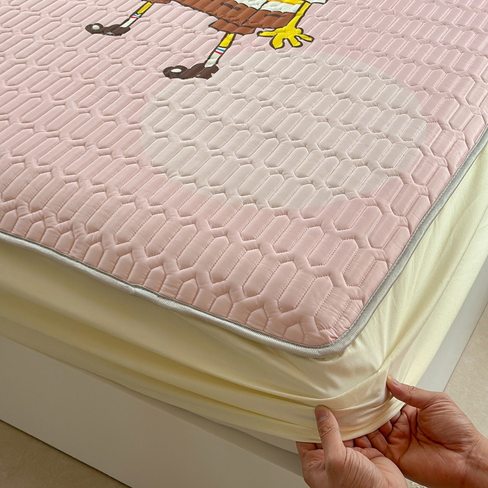 91家纺网 家纺一手货源 找家纺 金爱家 2025新款海绵宝宝乳胶凉席床笠款凉席席子 凉席床笠款-粉粉海绵宝宝