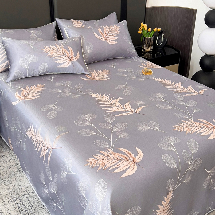 91家纺网 家纺一手货源 找家纺 纽缦家纺 2025新款印花冰丝防滑床单 落叶