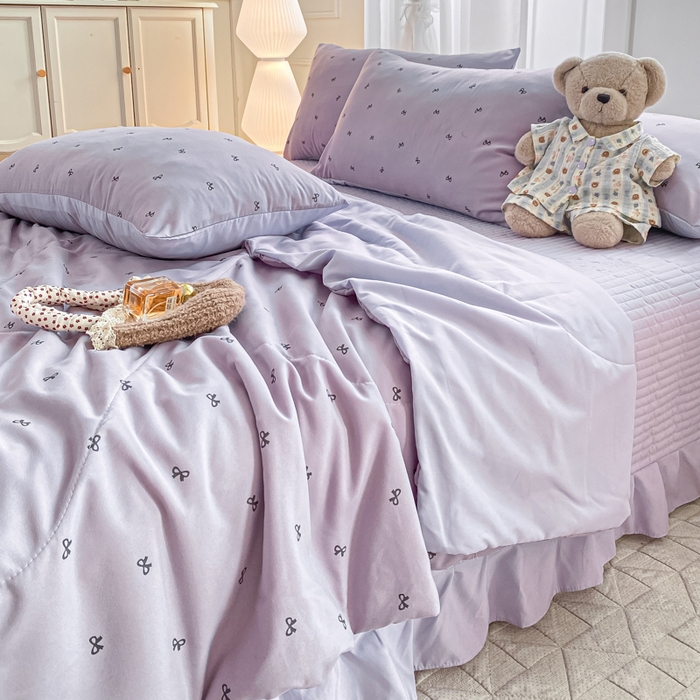 91家纺网 家纺一手货源 找家纺 一比一家纺 2025新款针织双层纱夏被床盖四件套单夏被单床盖单品 结羽