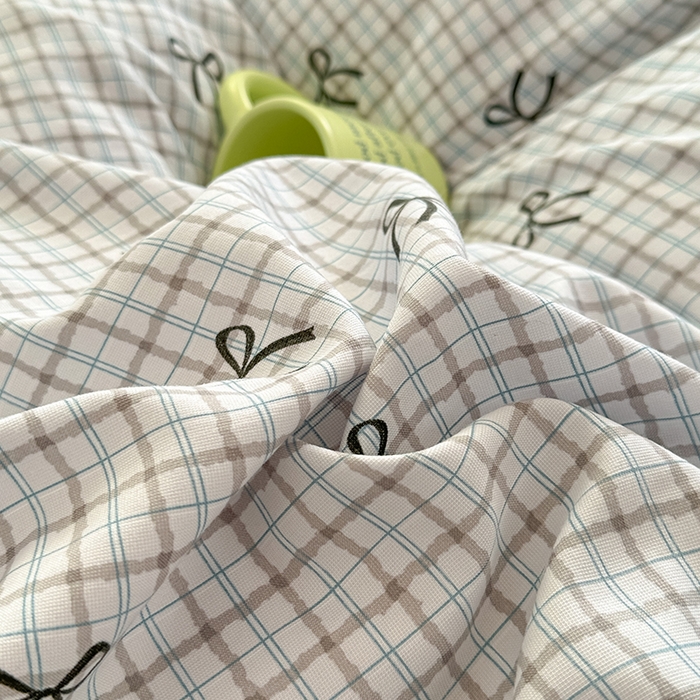 91家纺网 家纺一手货源 找家纺 玖明2025新款A类加厚柔软针织棉双层纱四件套 蝴蝶结-蓝