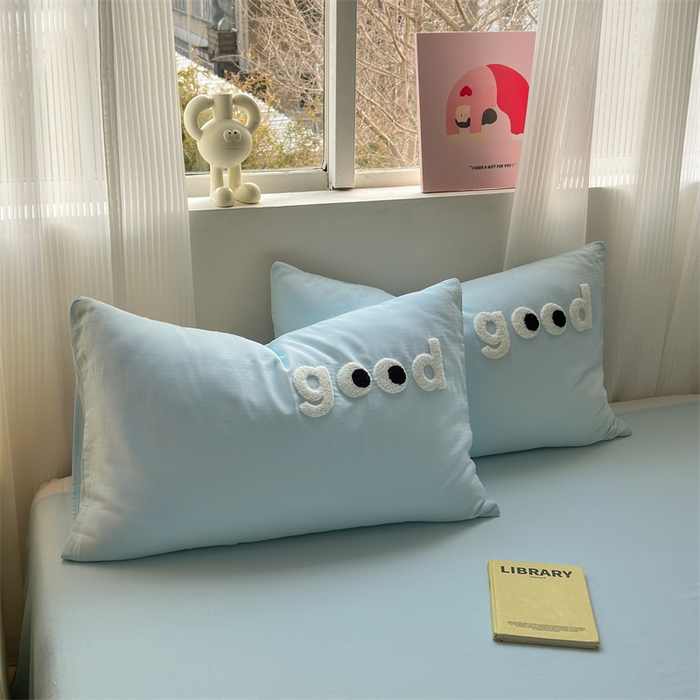 91家纺网 家纺一手货源 找家纺 丽涵 2025新款全棉纯棉大雁纹绣花单品枕套 good晴空蓝