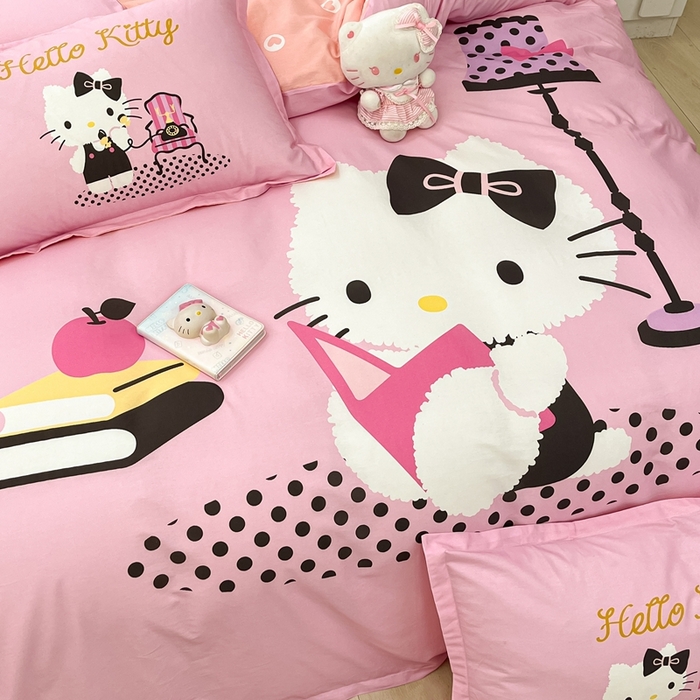 91家纺网 家纺一手货源 找家纺 博雅 2025新款三丽鸥全棉大版单枕套 学习KT猫