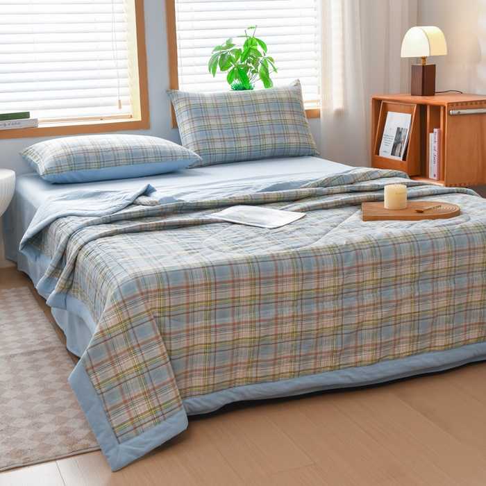 91家纺网 家纺一手货源 找家纺 圣尔雅家纺 2025新款里外全棉色织夏被新疆棉花被纯棉被子空调被夏凉被 丁香条格