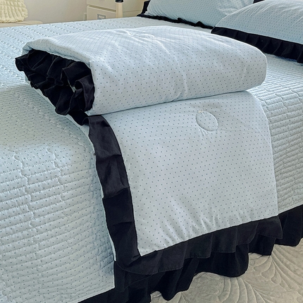 米莱家纺 2025新款A类赫本风针织双层纱夏被床盖四件套 方糖