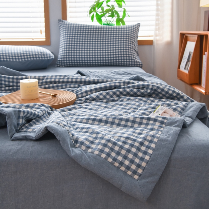 91家纺网 家纺一手货源 找家纺 圣尔雅家纺 2025新款里外全棉色织夏被新疆棉花被纯棉被子空调被夏凉被 蓝小格