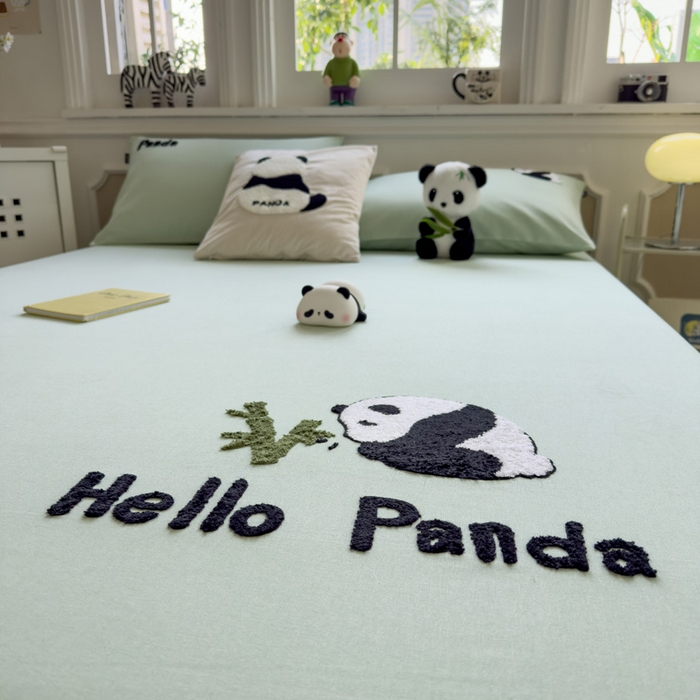 91家纺网 家纺一手货源 找家纺 席世家 2025春夏新款全棉纯棉老粗布印花床笠凉席席子 熊猫与竹