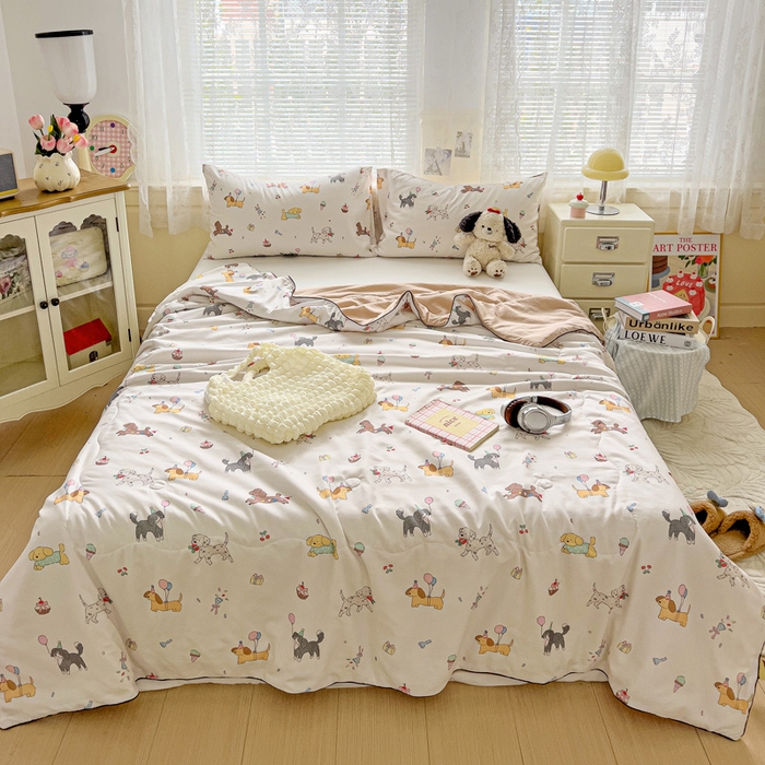 91家纺网 家纺一手货源 找家纺 2025春夏新款嵌绳款云柔水洗棉单夏被夏凉被空调被 嵌绳夏被-童年狗