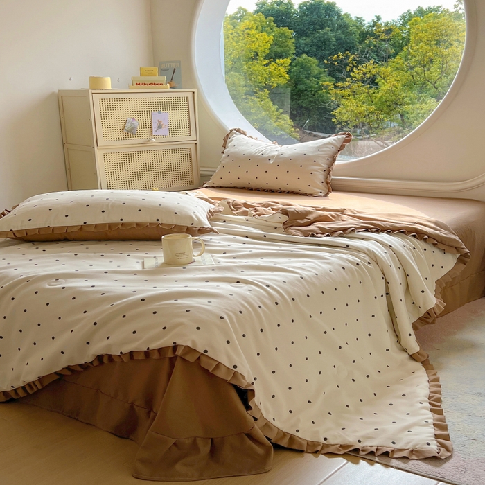 91家纺网 家纺一手货源 找家纺 欧尚 2025新款夏被四件套 黑波点