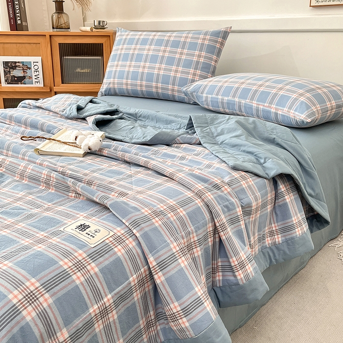 91家纺网 家纺一手货源 找家纺 鸣升家纺 2025新款100%里外全棉棉花夏被无印风全棉色织水洗棉夏凉被空调被夏被春秋被单人可机洗 初时兰