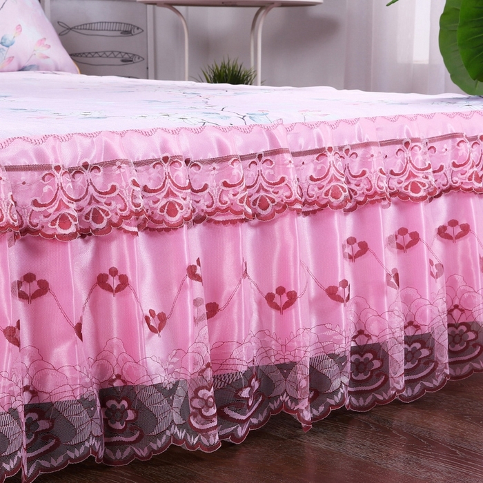 91家纺网 家纺一手货源 找家纺 情恒家纺2025新款床裙款冰丝布艺软凉席三件套 春暖花开-粉