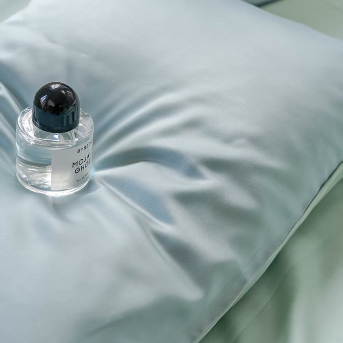 91家纺网 家纺一手货源 找家纺 未来家居 2025新款60S兰精天丝纯色四件套 天空蓝-浅艾绿