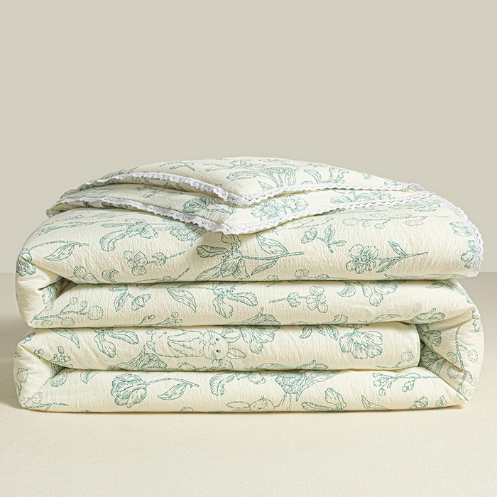 91家纺网 家纺一手货源 找家纺 2025新款双层皱皱纱水洗棉夏被夏凉被空调被可机洗空调被子被芯棉被 海岛森林