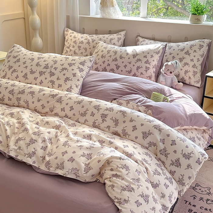 91家纺网 家纺一手货源 找家纺 玖明2025新款A类加厚柔软针织棉双层纱四件套 繁花似锦